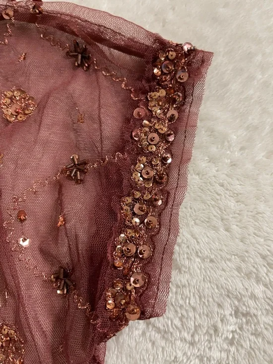 Embroidered Sheer Burnt Mauve Crop Top - Picture 5 of 6